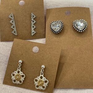 💐5/25 puffy heart silver tone rhinestones bar lot bundle gold two tone flower